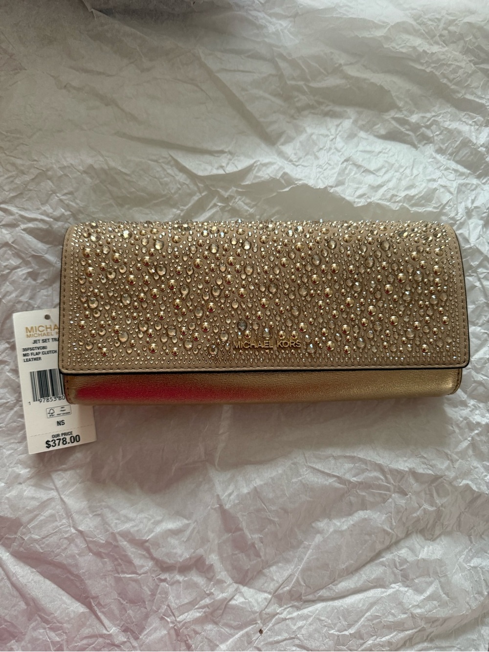 Michael Kors Gold Crystal-Studded Foldover Wallet